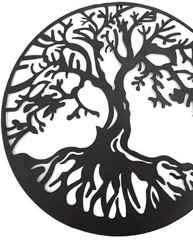 Bellaa 20230 Metal Wall Art Tree Circle Of Life Round Hanging Sculptures Indoor Living Room Outdoor Garden Patio Decor Black 24 inch - Image 3